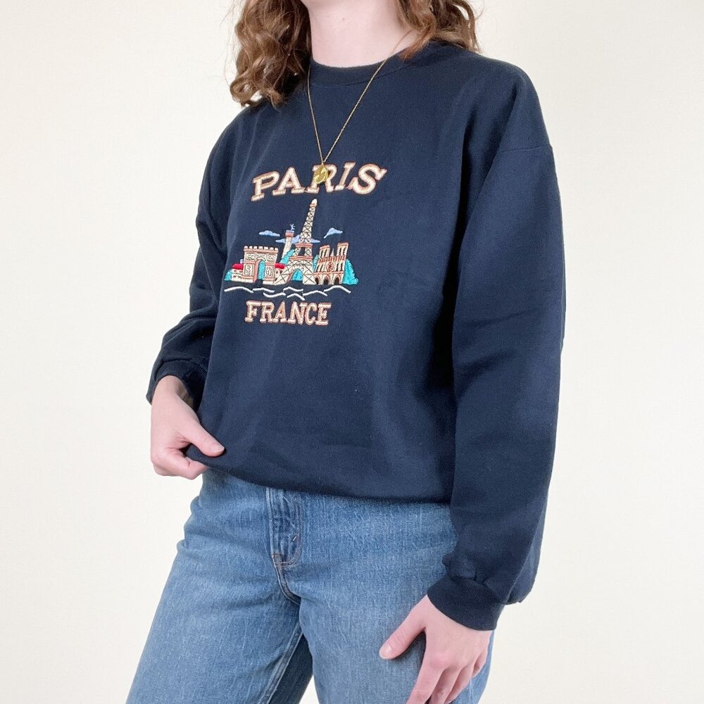 Vintage 90s Paris France Souvenir Tourist Sweatshirt Oversized Embroidered 1990s - Picture 9 of 9
